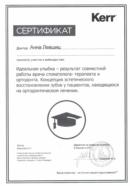 Левшиц Анна Александровна — диплом/сертификат