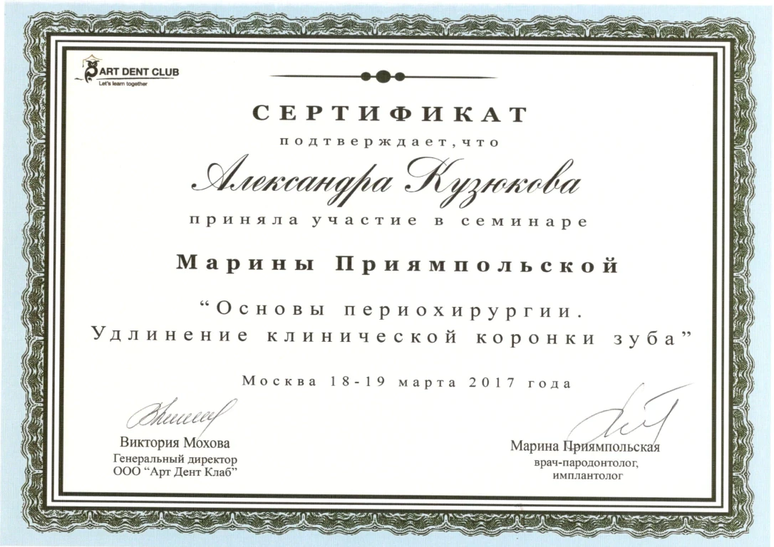 Кузюкова Александра Александровна — диплом/сертификат