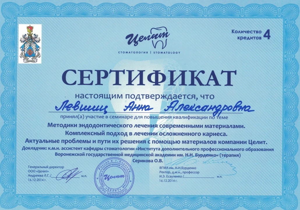 Левшиц Анна Александровна — диплом/сертификат