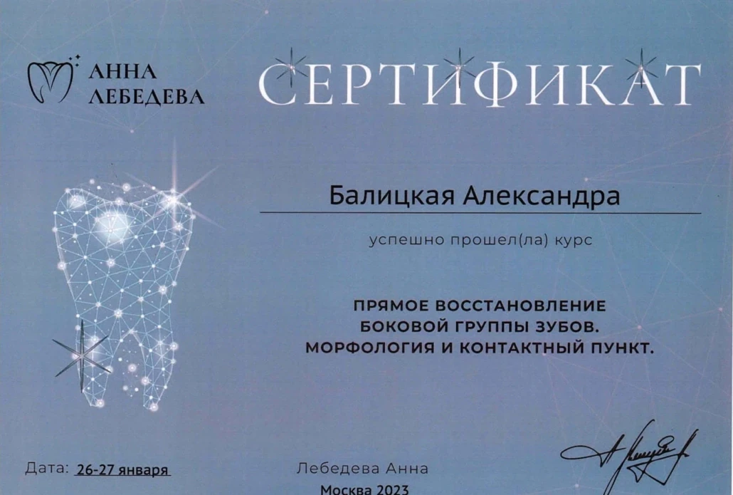 Балицкая Александра Валерьевна — диплом/сертификат