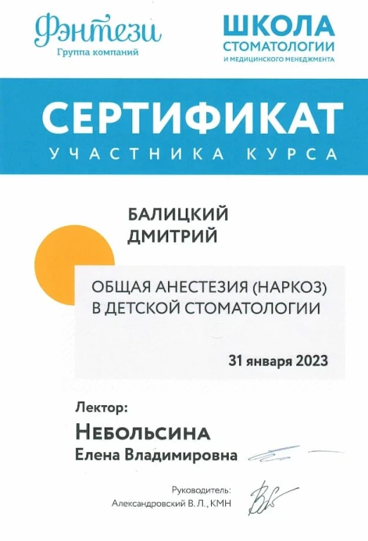 Балицкий Дмитрий Фёдорович — диплом/сертификат